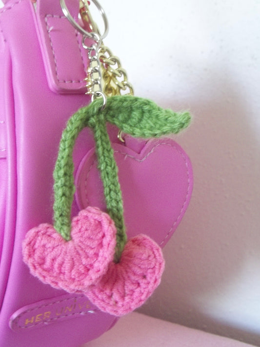 heart cherry crochet keychain ♡